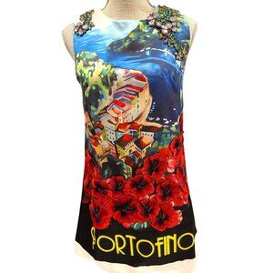 Portofino Inspired Dress W/Crystal & Embroidery Details Multicolor Print Size M